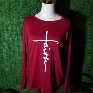 Women's Long Sleeve Faith Graphic Tee - Burgundy
